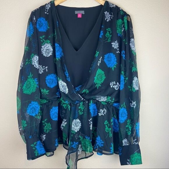 Vince Camuto- Floral-Print Cinched-Waist Top - Picture 3 of 9